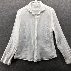 Studio B 100% Linen White Button Down Shirt Womens M Long Sleeve Italy